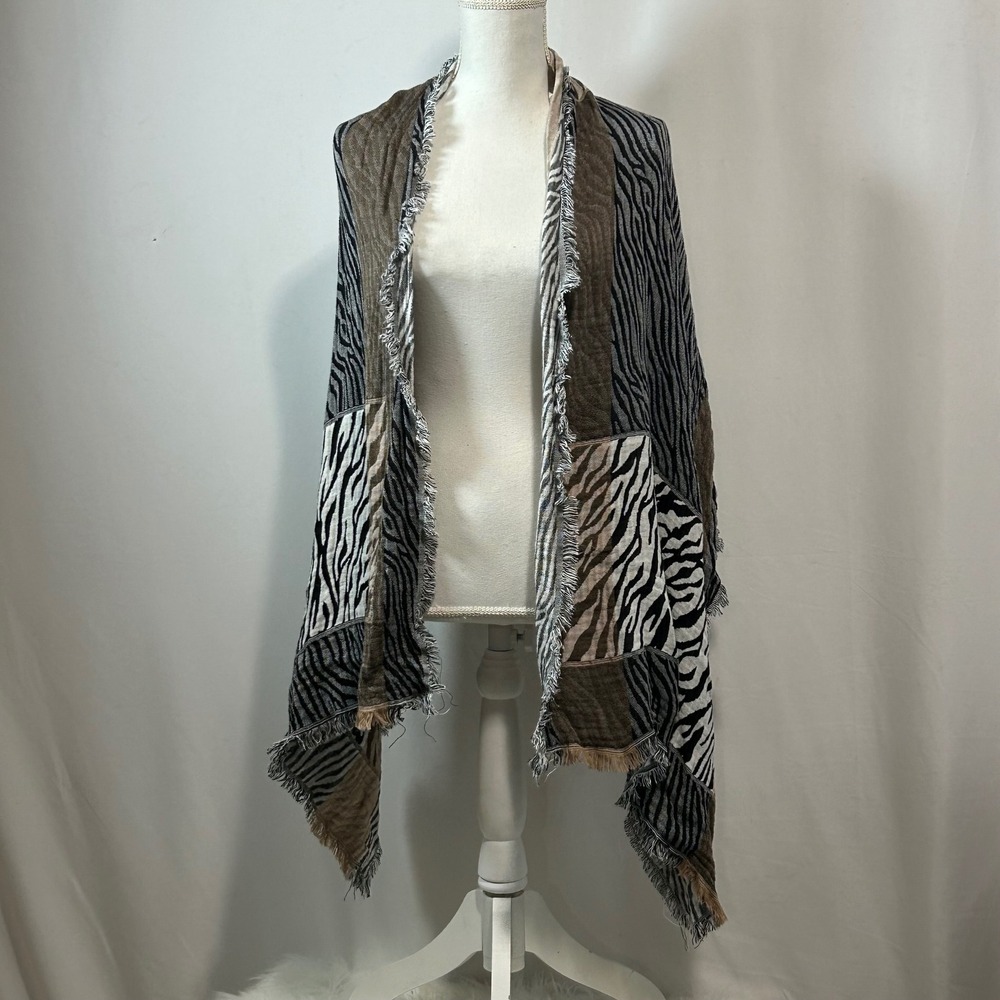 Zebra Print Patchwork Scarf Wrap Fringed Boho Chic Women's Fashion Accessory‎